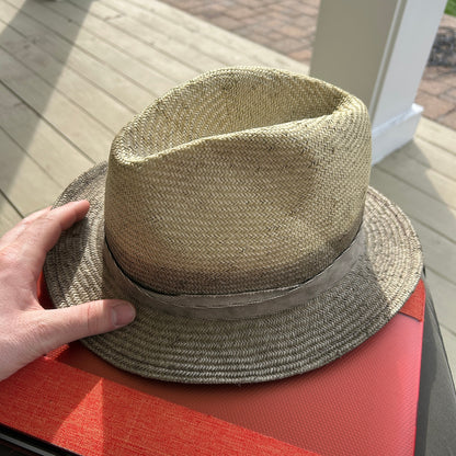 Cha-Cha's House of Ill Repute Straw Fedora Hat - Green & Beige Summer Brim - NYC Custom