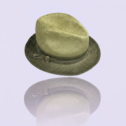 Cha-Cha's House of Ill Repute Straw Fedora Hat - Green & Beige Summer Brim - NYC Custom