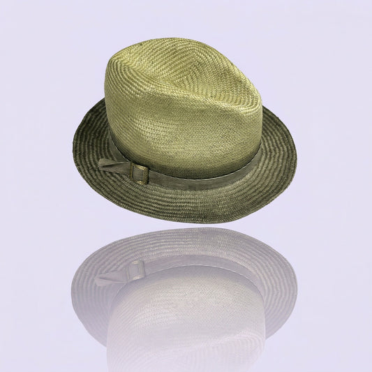 Cha-Cha's House of Ill Repute Straw Fedora Hat - Green & Beige Summer Brim - NYC Custom