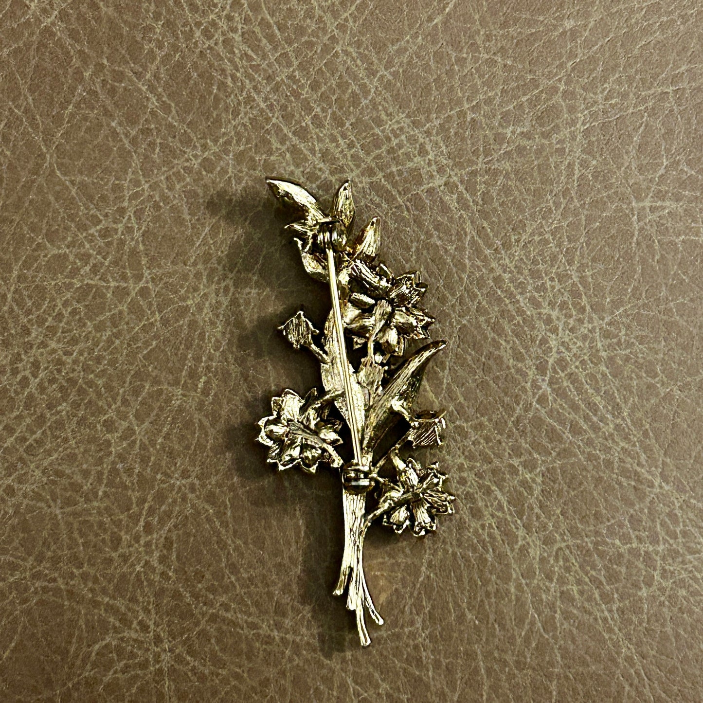 Trifari Vintage Floral Rhinestone Pin Brooch - Unsigned