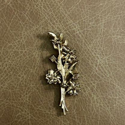 Trifari Vintage Floral Rhinestone Pin Brooch - Unsigned