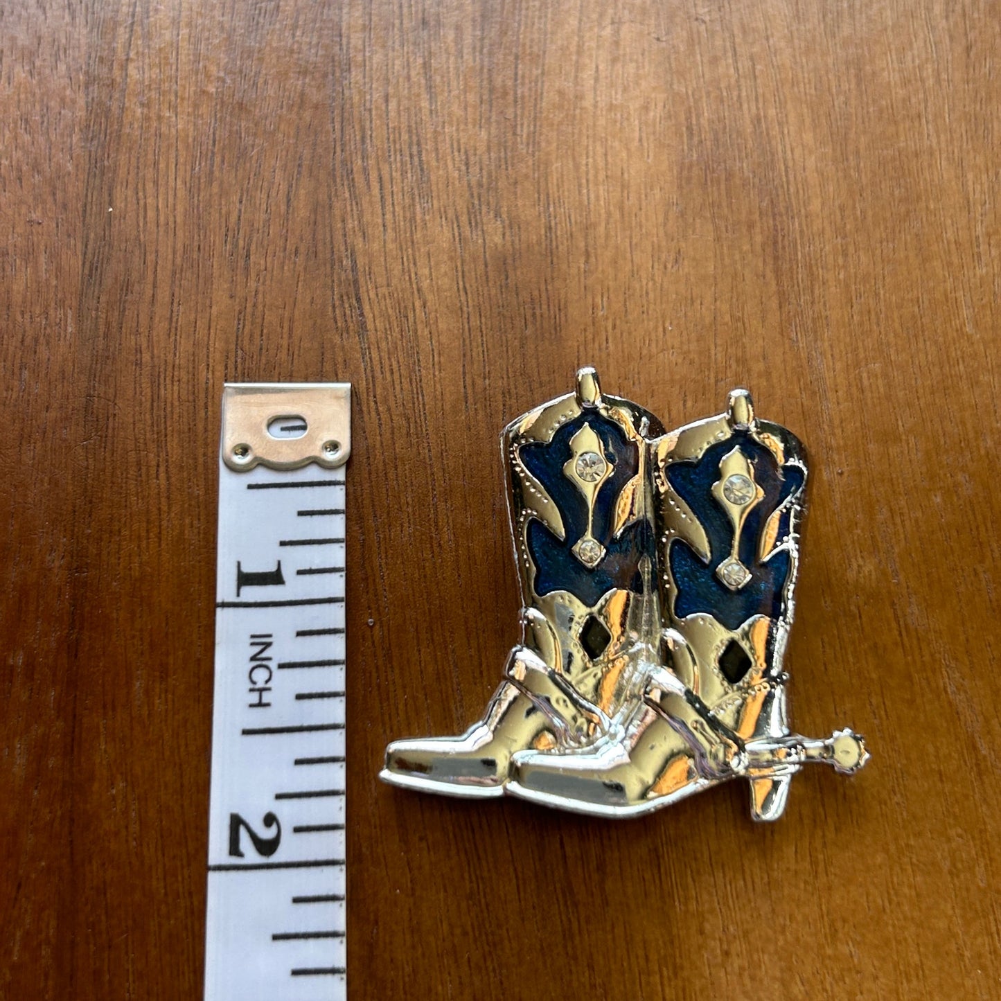 Vintage Silver Tone Cowboy Boots Brooch | Blue Enamel & Rhinestone Western Pin | Coastal Cowgirl Aesthetic Jewelry