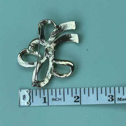 Vintage Silver Tone Ribbon Bow Brooch Polished Fluid Design Statement Pin