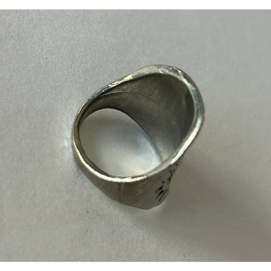 Silver-Tone Asymmetric Dome Statement Ring Size 7.5-8 Etched Design