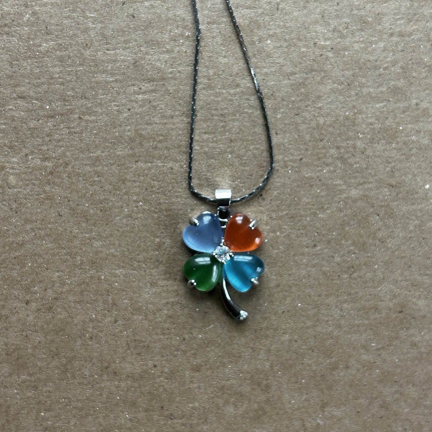 18k Gold Plated Gemstone Four-Leaf Clover Pendant Necklace