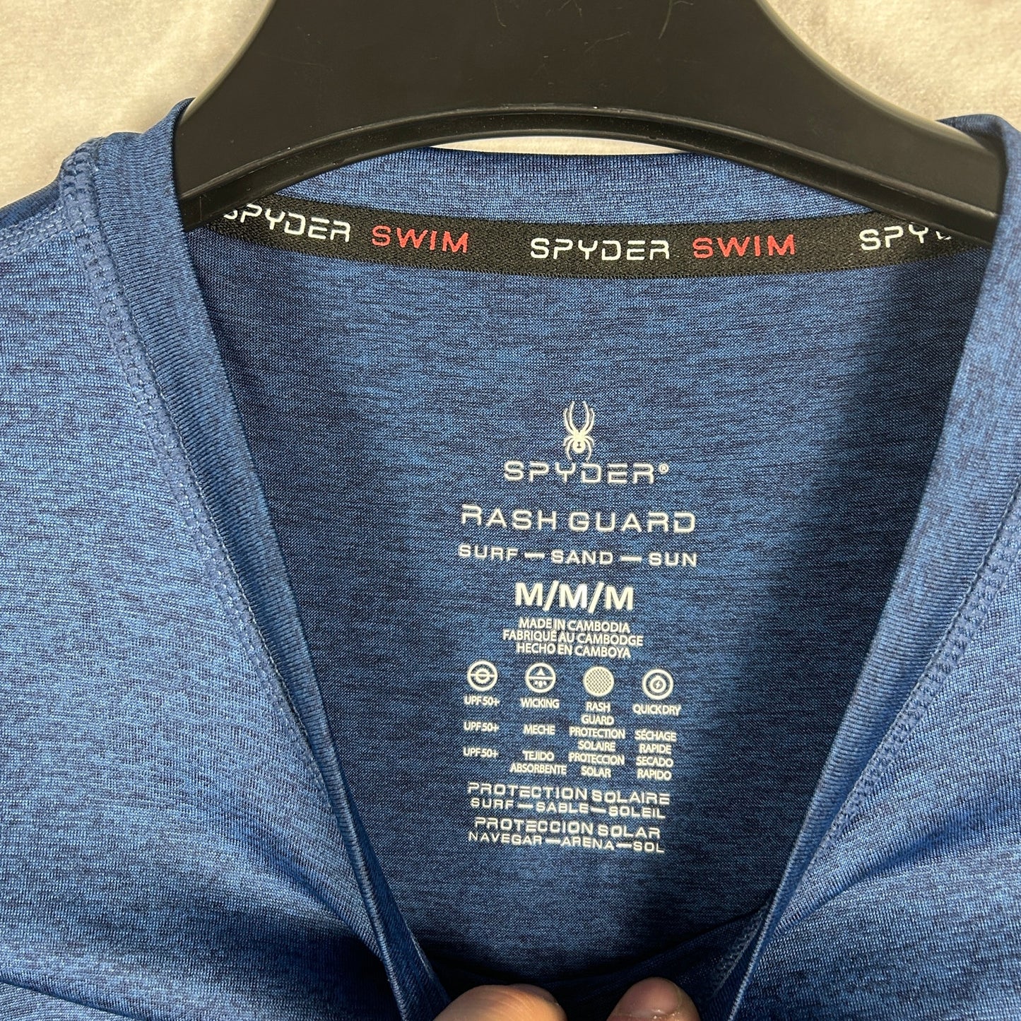 Spyder Swim Men’s Long Sleeve Rash Guard - Heathered Navy Blue - UPF 50+ - Size Medium