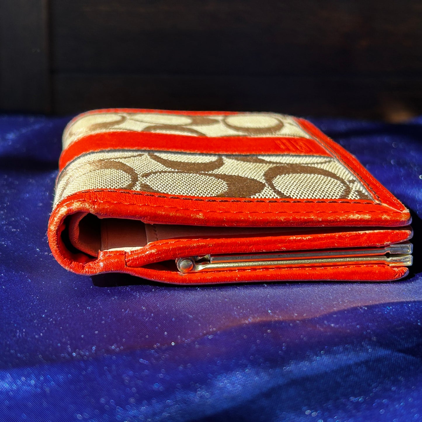 Coach Vintage Signature C Kiss-Lock Wallet, Orange Leather