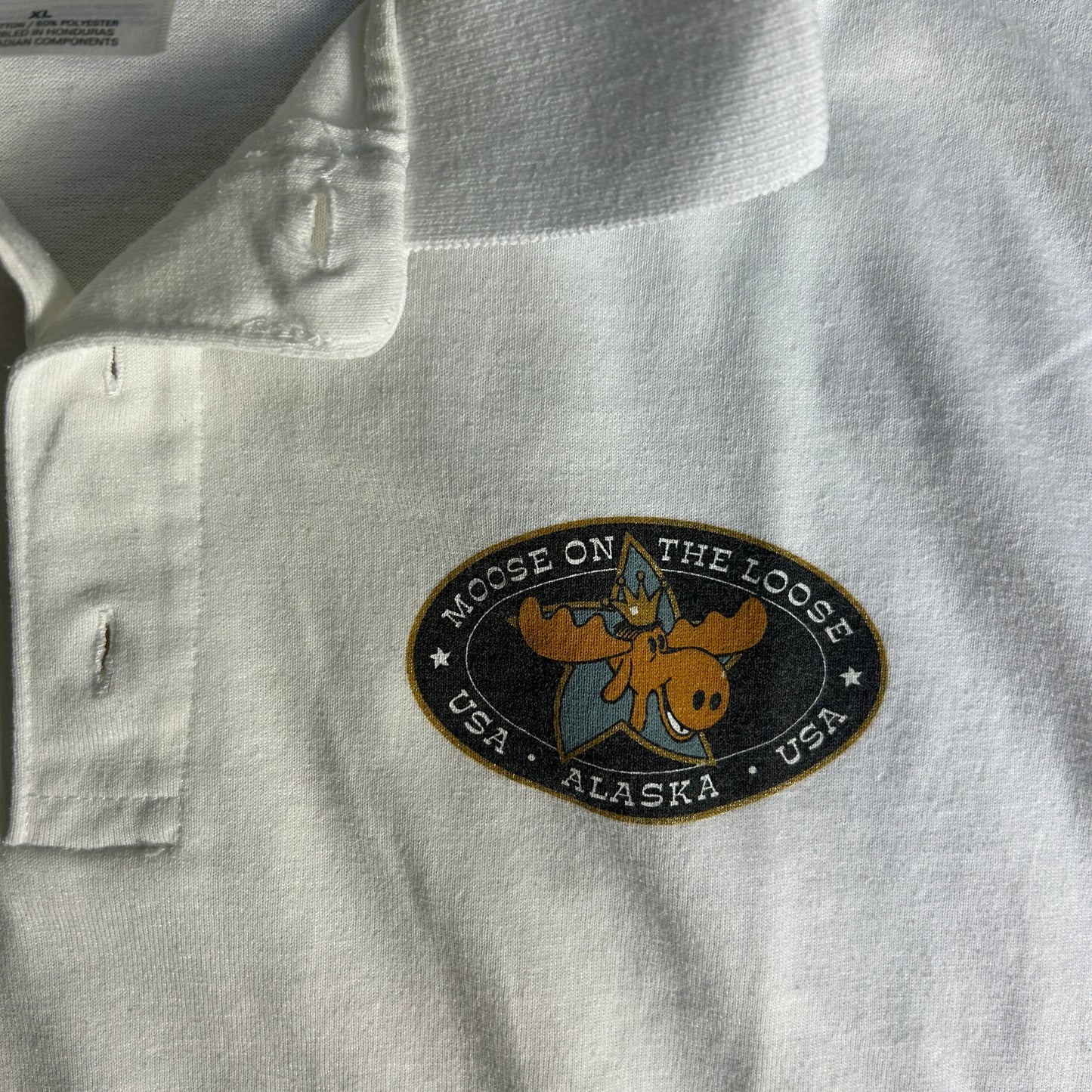 Moose on the Loose Alaska Polo Mens Size XL White Novelty