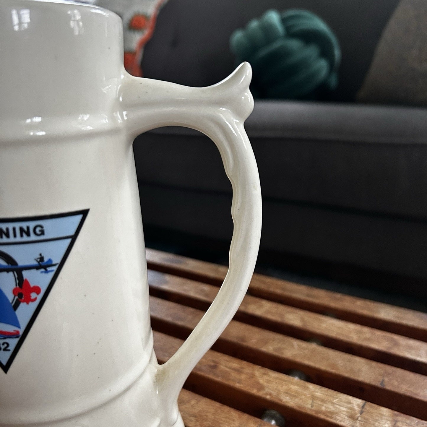 Clendening 82 Ceramic Beer Stein Vintage Sailing Motif Breweriana Collectible