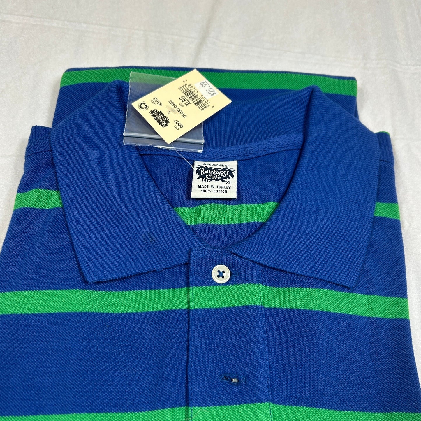 NWT Rainforest Cafe Men's XL Striped Polo Shirt Blue & Green Souvenir