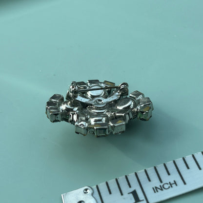Vintage Smokey Quartz Style Rhinestone Brooch Silver Tone Statement Cluster Pin