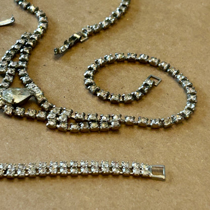 Vintage Silver Tone Rhinestone Necklace & Bracelet Set