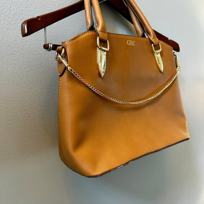 Danbury Mint Sedona Tan Faux Leather Satchel Monogram GEC