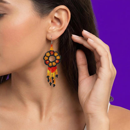 Mandala Beaded Fringe Festival Earrings