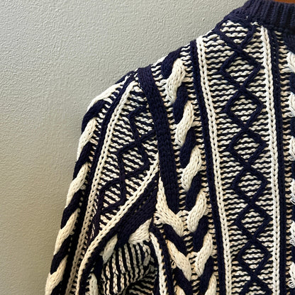Martha Stewart Navy White Cable Knit Cardigan Sweater M