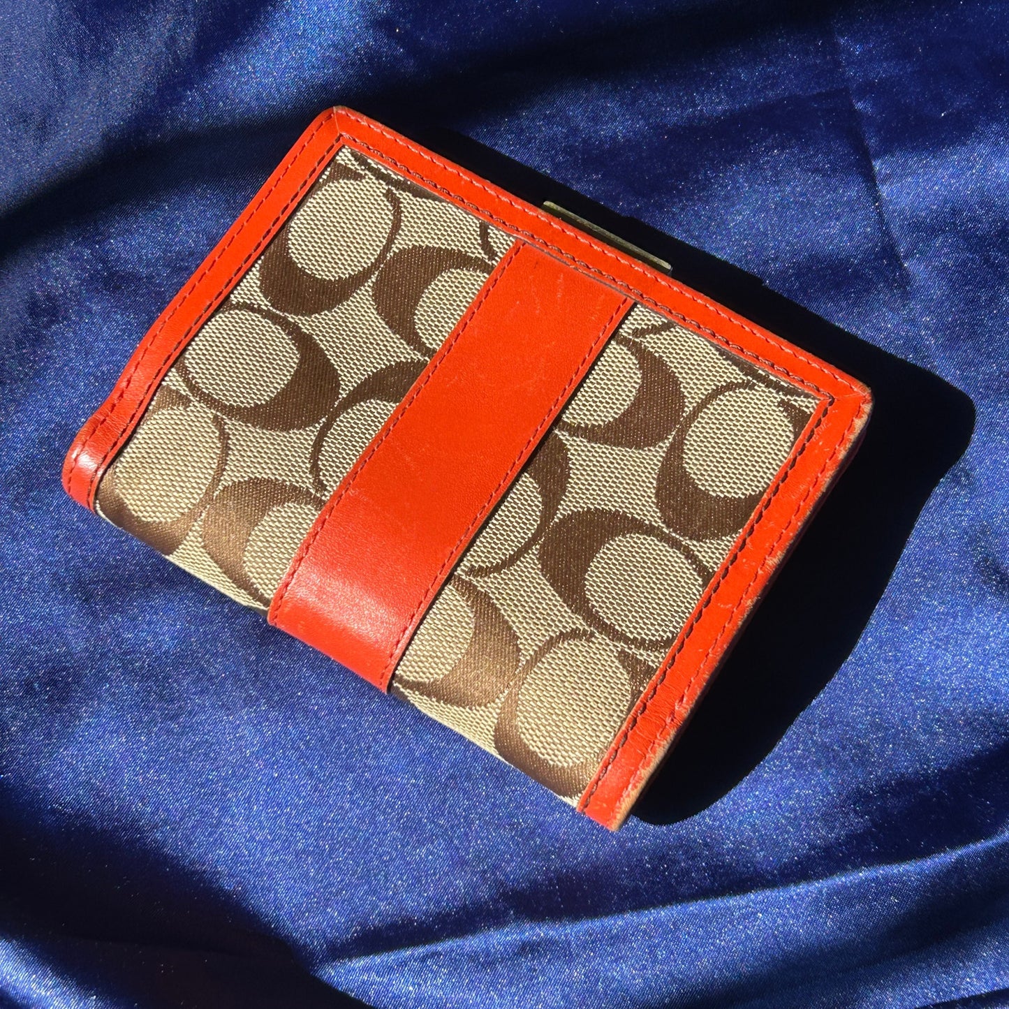Coach Vintage Signature C Kiss-Lock Wallet, Orange Leather