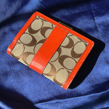 Coach Vintage Signature C Kiss-Lock Wallet, Orange Leather