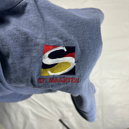 Vintage St. Maarten Embroidered T-Shirt Men's XL Faded Blue Made in USA