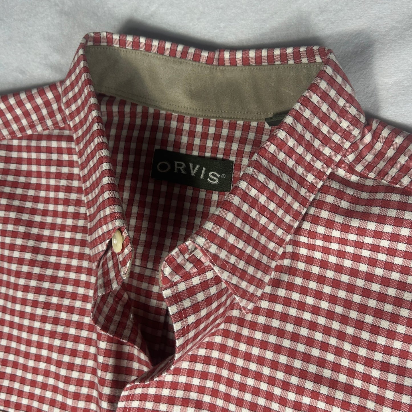 Orvis Men's Large Red & White Gingham Check Button Down Long Sleeve Shirt