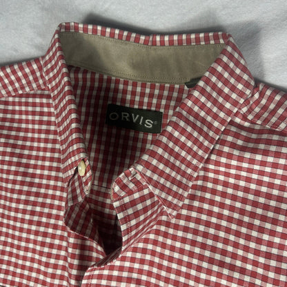 Orvis Men's Large Red & White Gingham Check Button Down Long Sleeve Shirt