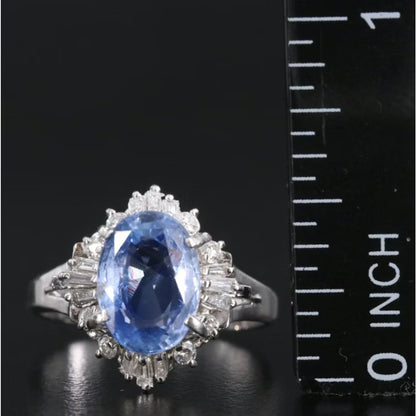 Platinum 3.50 ct Unheated Nat. Ceylon Sapphire and Nat. Diamond Ring, Size 6-GIA