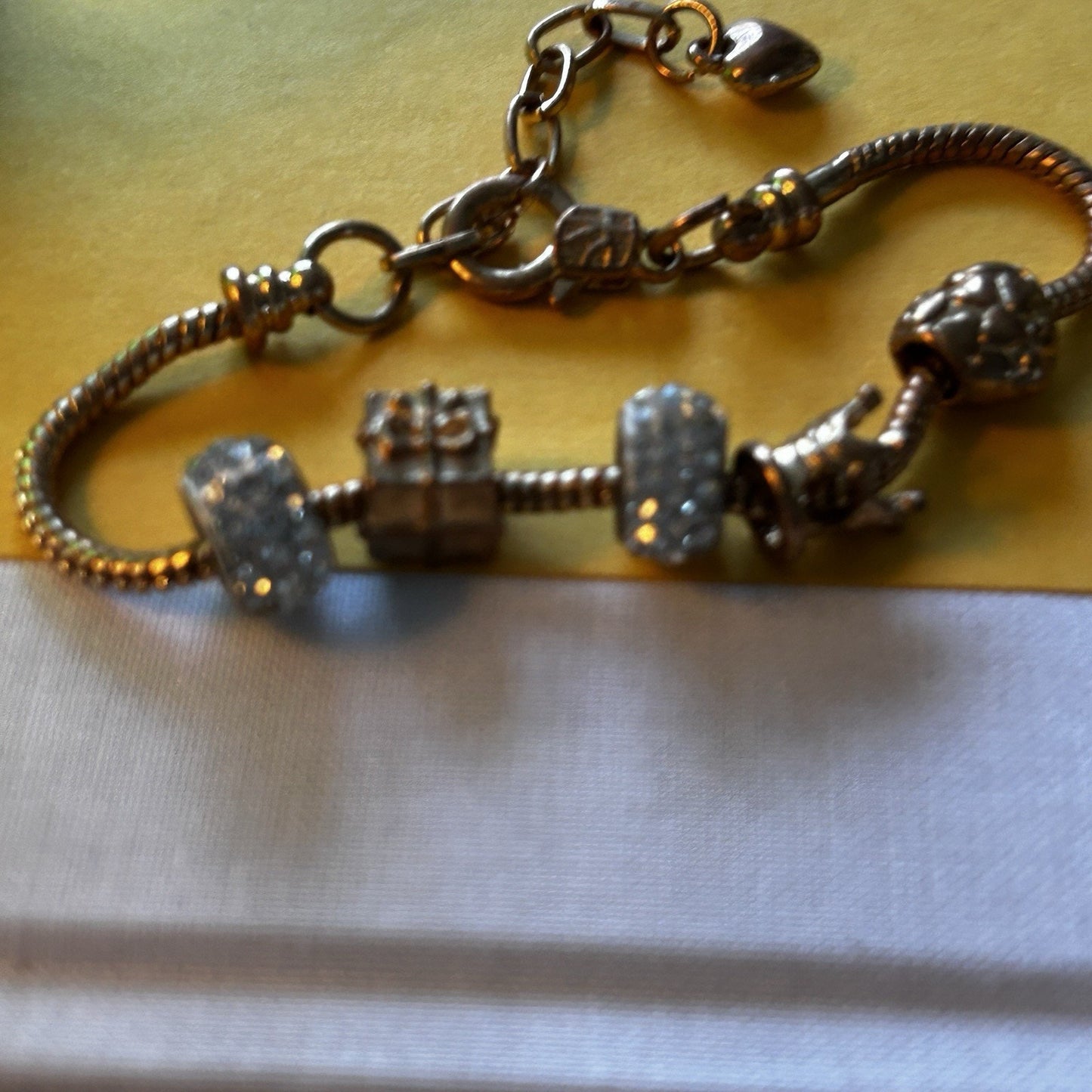 Gold Tone Adjustable Snake Chain Charm Bracelet with Crystal Bead Accents