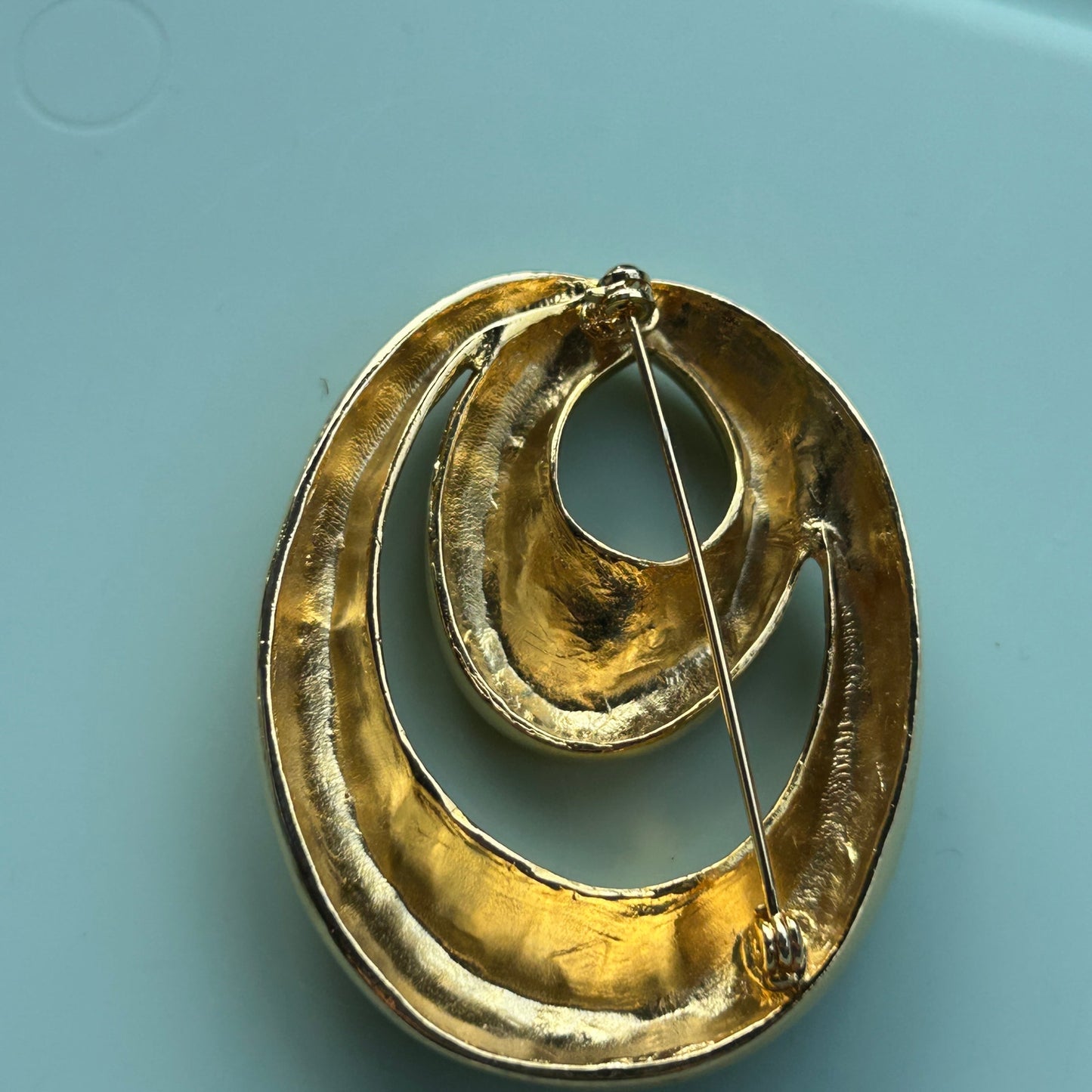 Vintage Monet Gold Tone Nested Oval Brooch | Polished Abstract Concentric Hoop Pin | Mid-Century Modern