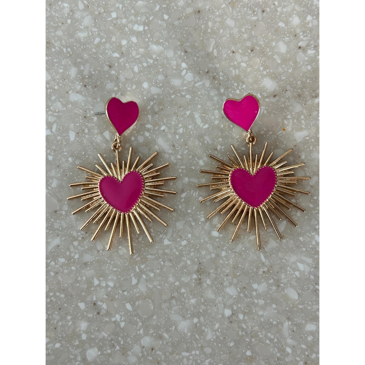 Pink Heart Sunburst Statement Earrings