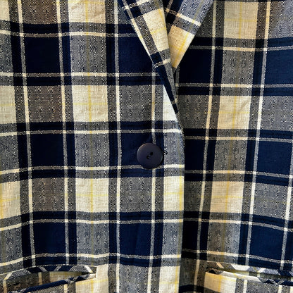 Modern Essentials Women’s Large Plaid Blazer Blue Oversized
