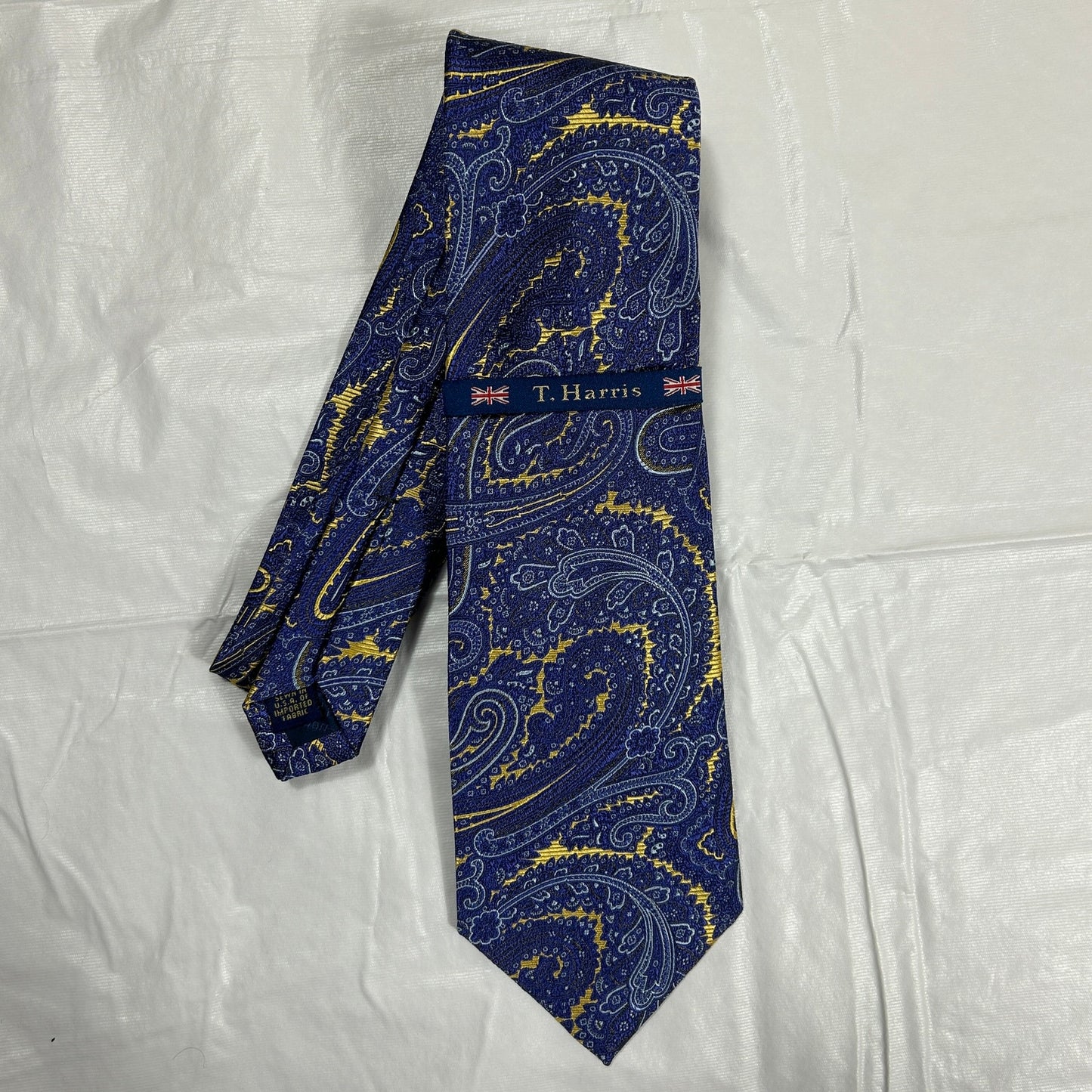NWT T. Harris London Silk Tie Blue & Gold Paisley Luxury Men’s Necktie