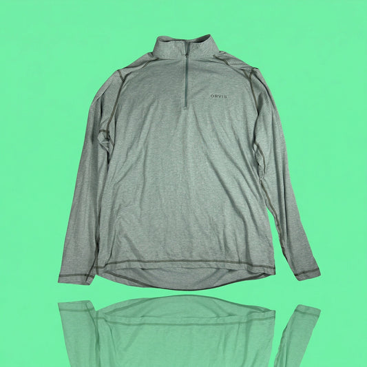 Orvis Men's Large Gray Quarter-Zip Pullover - Heritage Outdoor Performance Mid-Layer