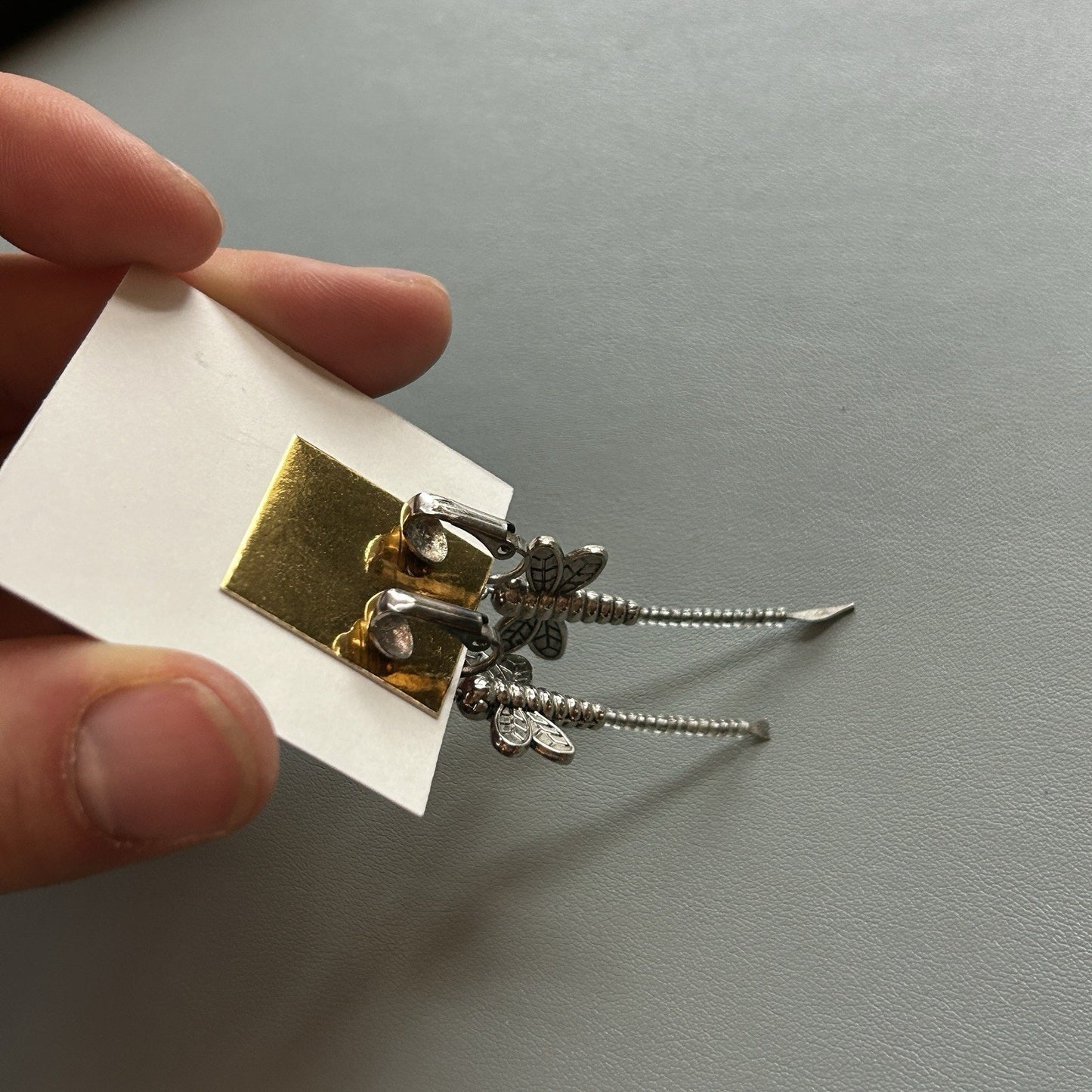 Silver Dragonfly-Shaped Dangle Earrings, Butterfly Closure, for Pierced Lobes