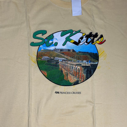 NWT Princess Cruises Men's XL St. Kitts Graphic T-Shirt Yellow Souvenir Beach