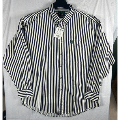 Vintage 90s IZOD Men's Button Down Shirt NWT Navy Cream Olive Stripe Size Large