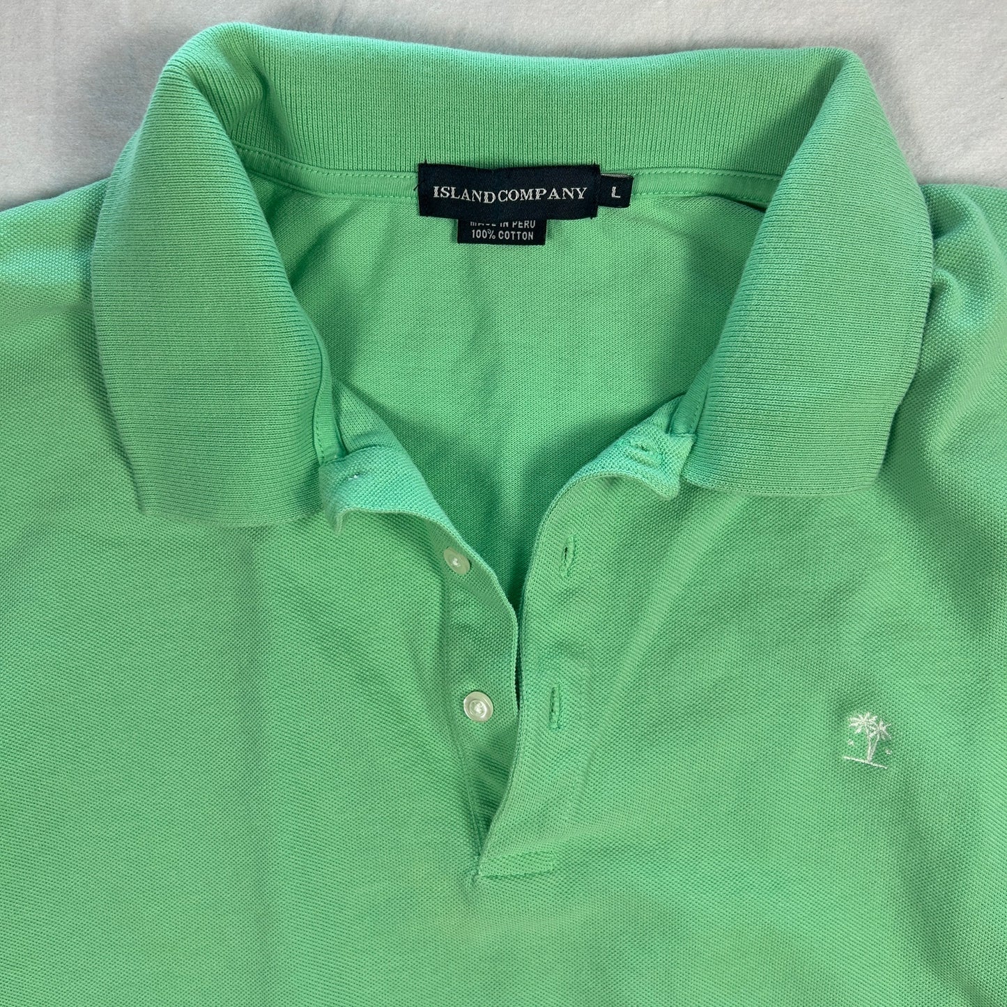 Island Company Men’s Pique Polo Shirt - Island Green - Embroidered Logo - Size Large