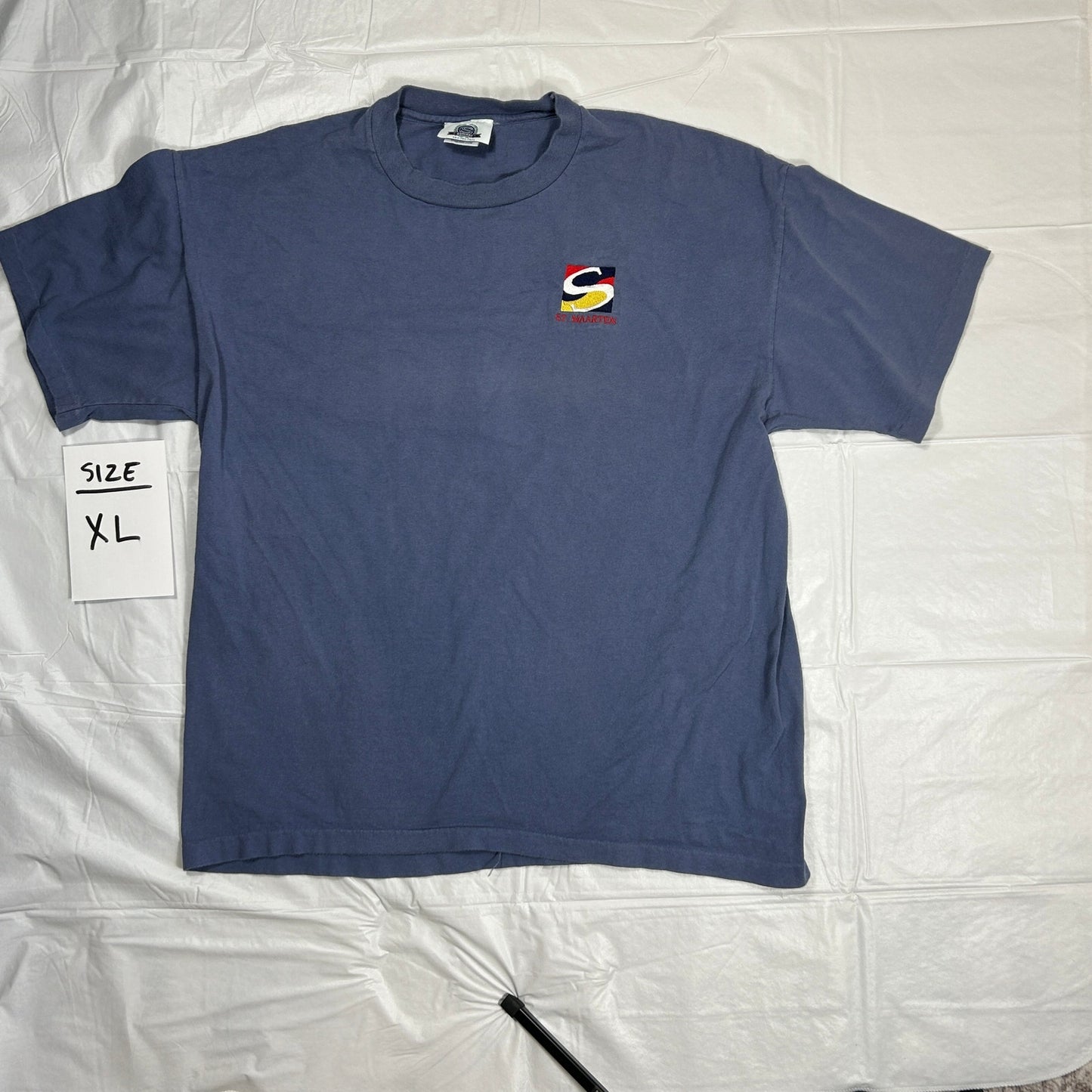Vintage St. Maarten Embroidered T-Shirt Men's XL Faded Blue Made in USA