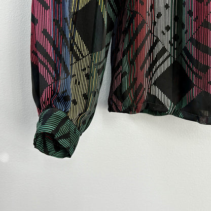 NICOLA Multicolor Geometric Chiffon Tie Neck Long Sleeve Blouse Size 8 Polyester
