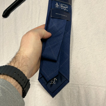 NWT Original Penguin Men’s Tie - Blue & Light Blue Windowpane Pattern - Slim Fit