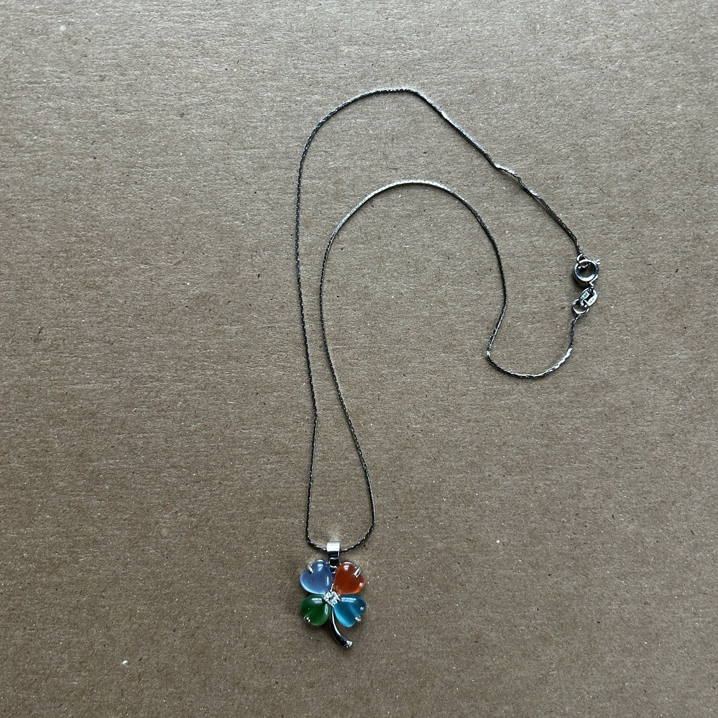 18k Gold Plated Gemstone Four-Leaf Clover Pendant Necklace