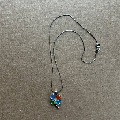 18k Gold Plated Gemstone Four-Leaf Clover Pendant Necklace
