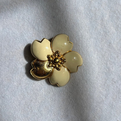 Vintage Monet Signed Gold Tone & White Enamel 5-Petal Flower Brooch Pin