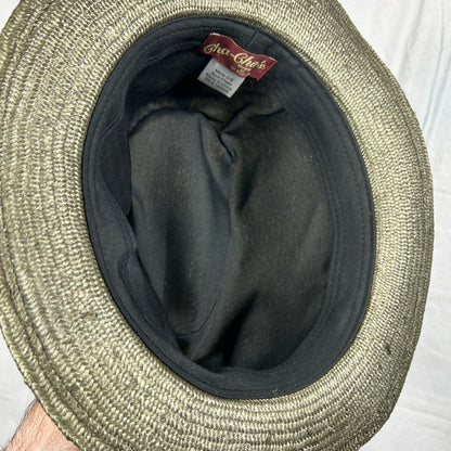 Cha-Cha's House of Ill Repute Straw Fedora Hat - Green & Beige Summer Brim - NYC Custom