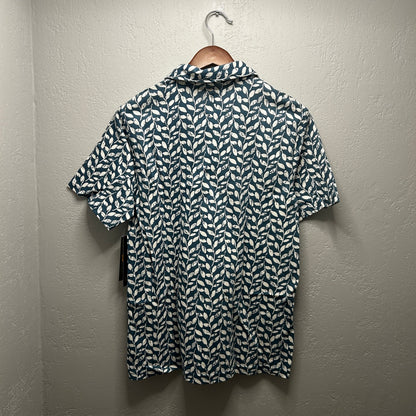 Lee Men's Large NWT Blue White Leaf Print Polo Shirt Size L