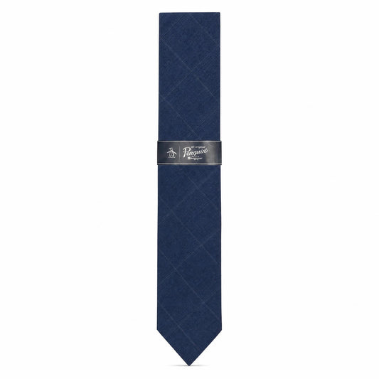 NWT Original Penguin Men’s Tie - Blue & Light Blue Windowpane Pattern - Slim Fit