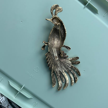 Vintage Regal Peacock Brooch – Large Gold Tone Statement Pin with Rhinestone Accents