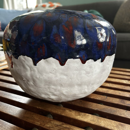 VANNA Handmade Signed Ceramic Vase, Decorative Abstract Blue Red White