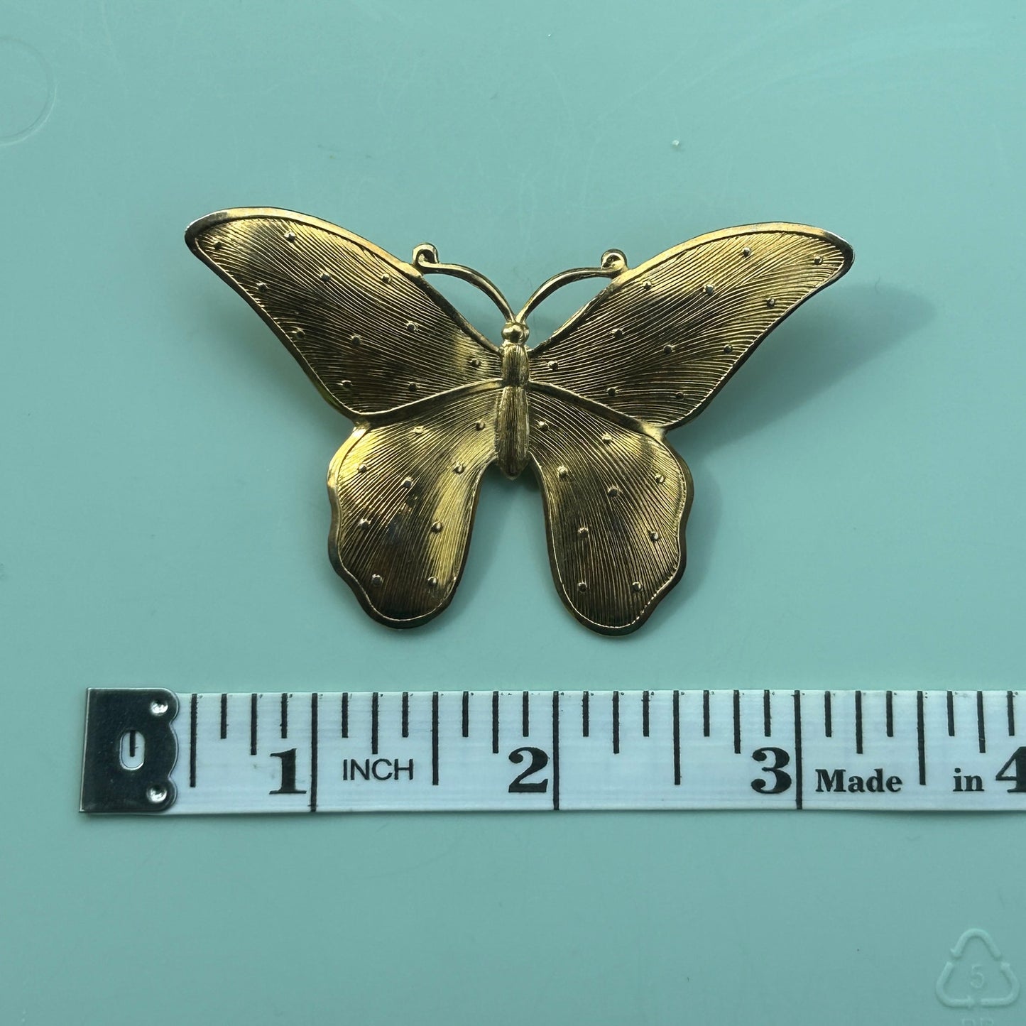 Vintage Gold-Tone Butterfly Brooch | Large Textured Pin | Mid-Century Jewelry