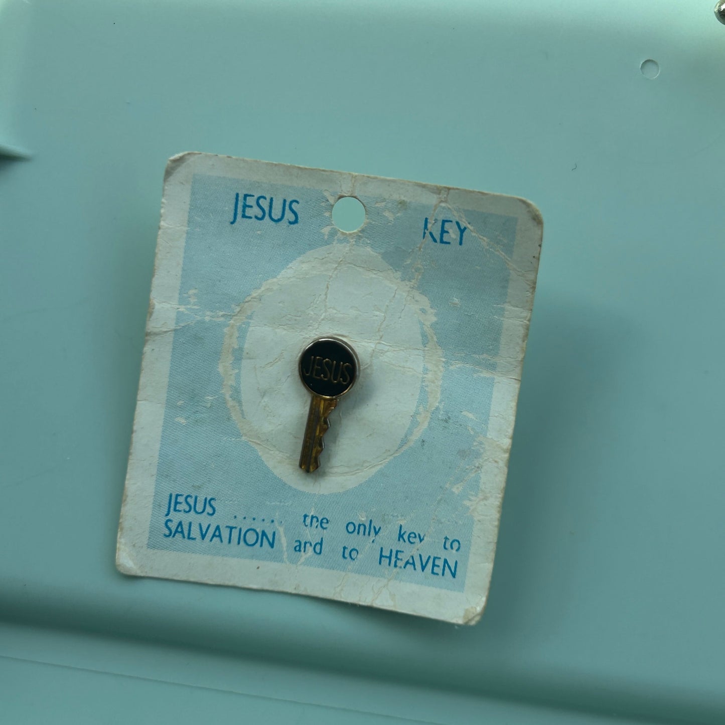 Vintage "Jesus Key" Enamel Pin New on Original Card Religious Salvation Jewelry