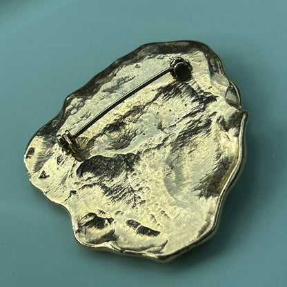 Unique Contemporary Gold-Tone Faux Pearl Brooch Abstract Textured Statement Pin