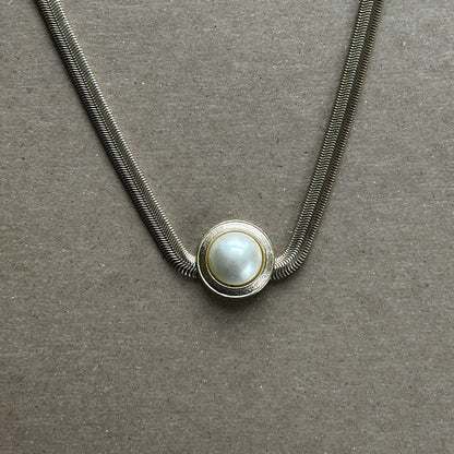 Park Lane Gold Tone Snake Chain Necklace with Imitation Pearl Pendant